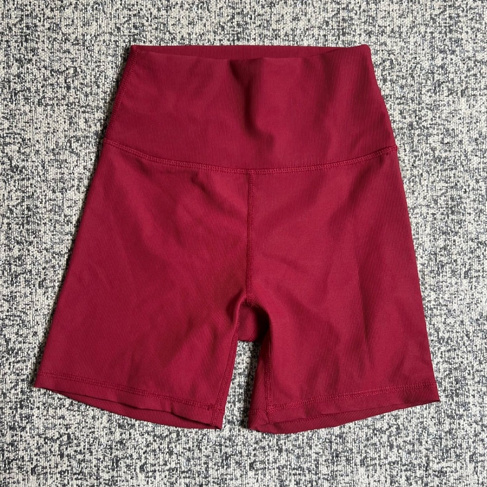 WILO The Label Ribbed High Waist‎ Bike Shorts Burgundy Red XS